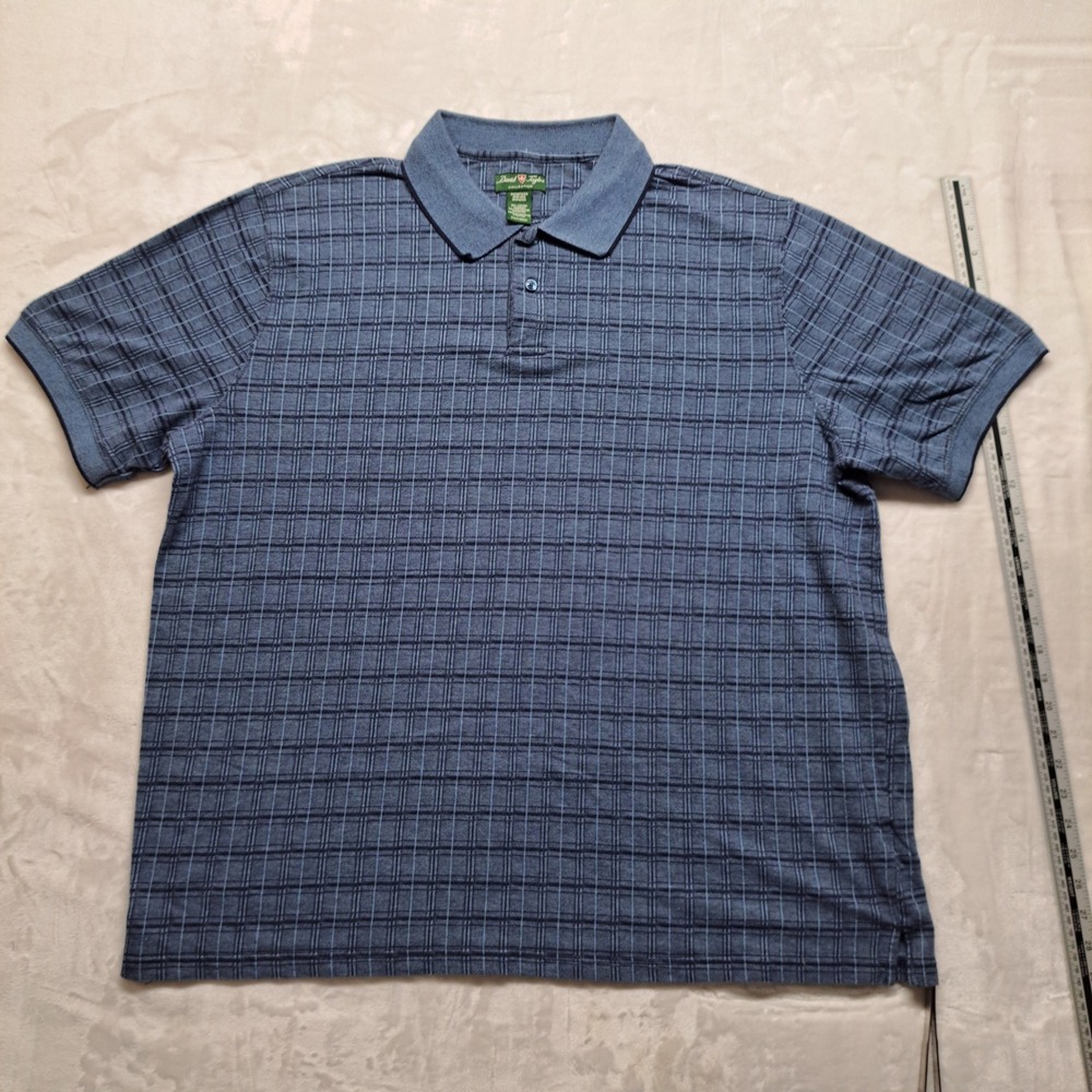 David Taylor Polo Shirt Mens 2XLT Blue Good Grid Pattern Short Sleeve Tall